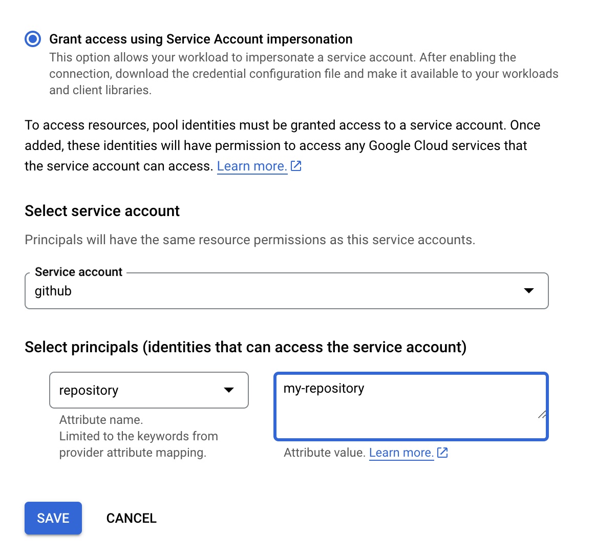 Grant service account access